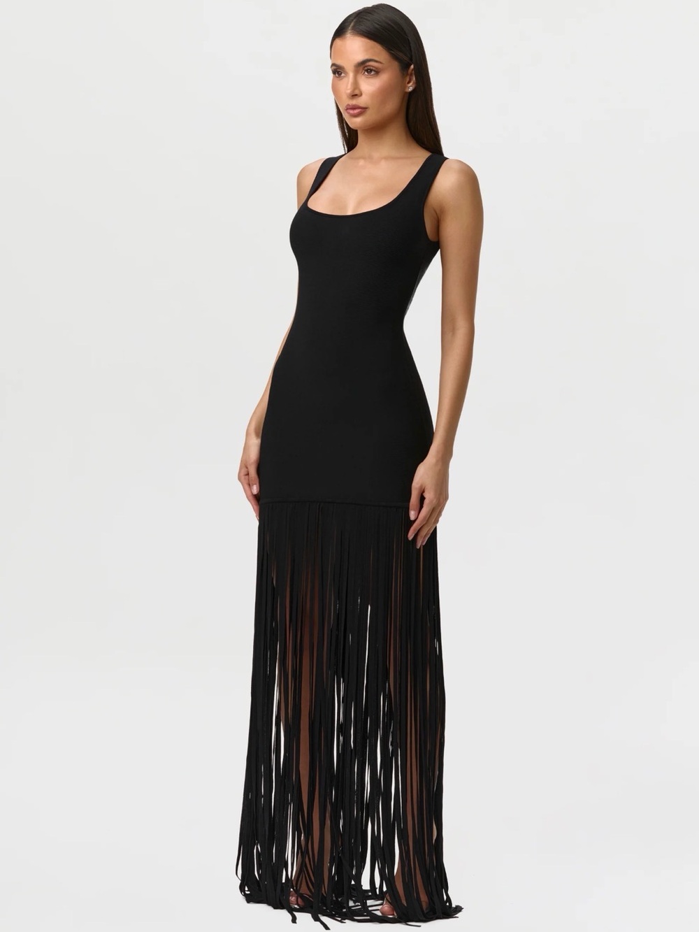naked wardrobe Black Fringe Maxi Dress